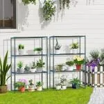 Blomhylla i Metall 2-Pack, Dekorativ Växtställning med 4 Våningar, Platsbesparande Blomställ för Balkong, Grön, 70 x 27 x 110 cm