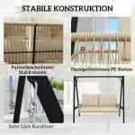 Hammock Rottinggunga 2-Sits Beige av Rotting ve Metall för Trädgård ve Balkong Hängbänk med Kuddar ve Kedjor 115 x 66 x 44 cm