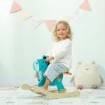 Gungdjur Åsna Blågrön Plysch och Trä för Småbarn Gungleksak med Handtag och Mjuk Sits Rolig Lek för Baby och Balansträning 59 cm