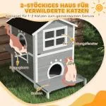 Katthus Kattgrotta med Balkong Grå av Trä för Katter och Små Hundar Väderbeständigt Hus med 2 Nivåer 66 x 66 x 90 cm