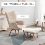 Vingstol med Pall Relaxstol Beige av Tyg med Sladdlook och Trä för Vardagsrummet Stoppad Fåtölj TV Stol Bekväm Design