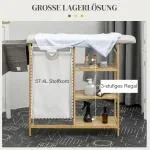 Tvättkorg med Inbyggd Strykbräda och Tvättsäck på 57 L för Badrum Hållbar och Ergonomisk Natur Bambu 113 x 34 x 82 cm