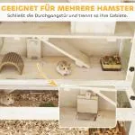 Hamsterbur 3 Våningar Naturfärgad Trä och Plexiglas för Smådjur Stor Bur med Hus och Tillbehör Rymlig Design och God Ventilation