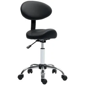 Höjdjusterbar Rullpall med Ryggstöd, 360° Vridbar Arbetspall för Kontor och Salong, 83-98 cm