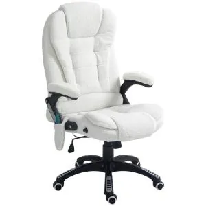 Kontorsstol Chefsstol Vit av Teddy Sammet och Metall för Kontor Massagefunktion med Värme och Fotstöd 67 x 74 x 107-116 cm