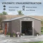 Verktygsbod Trädgårdsbod med Taktak Kolgrå av Galvaniserat Stål för Trädgård Skjul med Skjutdörr och Grund 12,4 m² 340 x 386 x 200 cm
