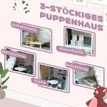 Dockhus Trähus Grå av Trä för Barn 3-6 År 3 Våningar Lekstuga med 13 Möbler 85,3 cm
