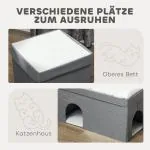 Katthus Kattgrotta Grå av Trä för Katter upp till 5 kg 3 Våningar Hus med Kattsäng och Dyna 74 x 37,5 x 78,5 cm