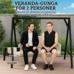 Hammock Rottinggunga 2-Sits Beige av Rotting ve Metall för Trädgård ve Balkong Hängbänk med Kuddar ve Kedjor 115 x 66 x 44 cm