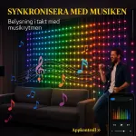 Ljusslinga Ljusridå med 400 LED Varmvit av Plast och Koppar för Fest och Jul Gardin med Musiksynkronisering 3 x 3 m