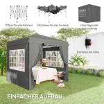 Lusthus Paviljong Pop-Up Partytält Mörkgrå av Polyester och Metall för Trädgård och Camping Vintertätt Tält med 4 Sidopaneler 2,5 x 2,5 m