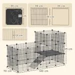 Smådjursbur Inhägnad med 39 Paneler Svart av Metall för Kaniner och Marsvin Utomhusinhägnad med Ramp 140 x 70 x 105 cm