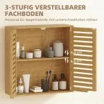 Väggskåp Badrum Naturfärgad Bambu för Badrum och Kök Hängande Skåp med Ribbade Dörrar och Justerbar Hylla 60x20x60 cm