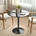 Matbord Runt Svart MDF och Stål för Kök och Vardagsrum Litet Köksbord för 2 Personer med Halkskydd Modern Design och Stabil Bas 80 cm