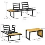 Loungegrupp i Aluminium 3 Personer, Modern Utemöbel med Soffa och Fåtölj, Inkluderar Dynor i Trälook, Mörkgrå/Natur