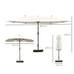 Dubbelt Parasoll med Vev, Extra Stort Solskydd för Terrass och Trädgård, Stabil Konstruktion med Kryssfot, Krämvit, 460 x 270 x 240 cm