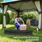 Gazebo 4x4 m – Vattentätt Hopfällbart Partytält med UV 50+ Skydd och Meshväggar – Höjdjusterbart Trädgårdstält med Bärväska och Sandsäckar – Beige Tält för Trädgård, Festival och Camping