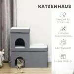 Katthus Kattgrotta Grå av Trä för Katter upp till 5 kg 3 Våningar Hus med Kattsäng och Dyna 74 x 37,5 x 78,5 cm