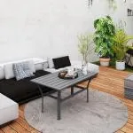 Sidobord Balkongbord med Lamelldesign Mörkgrå av Metall för Trädgård och Terrass Väderbeständigt Soffbord 91,5 x 55 x 45 cm
