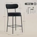 Barstolar 2-pack med Fotstöd Svart Fleece och Metall för Kök och Bar Bekväma Stolar med Vadderad Sits Modern Industriell Design Stabil Konstruktion