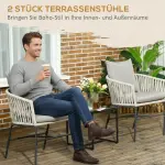 Uteplatsstolar i Boho-stil, Set om 2, Sittkuddar, Tvättbart Överdrag, Metallram, Beige