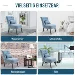 TV-Fåtölj i Blått Linnetyg, Bekväm Relaxstol med Ryggkudde och Träben, Elegant Vilostol för Vardagsrum, Blå, 52,5 x 69 x 77 cm