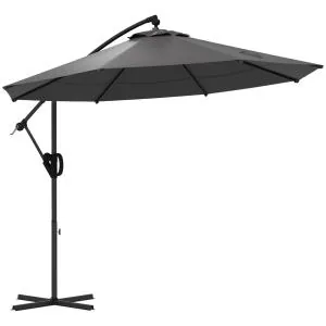 Fribärande Paraply Uteplatsparaply Grå av Polyester och Metall för Trädgård Vev och Korsfot med Ventilerat Tak Ø 293 x 260 cm