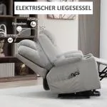 TV-Stol Ståhjälp Ljusgrå av Tyg och Metall för Avkoppling Elektrisk Avslappningsstol med Liggfunktion och Värmefunktion Massage