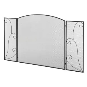 Eldstadsgaller Gnistskydd Svart av Metall för Eldstad och Ugn 3 Paneler Fällbart Skyddsgaller Säkert Eldstadsområde 132,5 x 76,5 cm