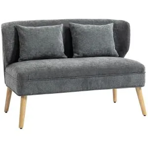Soffa 2-sits Grå Chenille och Trä för Vardagsrum Liten Soffa med Hög Rygg och Mjuk Sits Modern Design