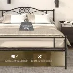 Sängram Stabil Svart Metall för Sovrum med Gavel Robust Konstruktion Upp till 300 kg för God Sömn 145 L x 211 B x 106 H cm