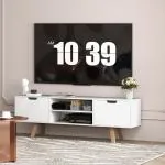 TV-Bänk TV-Skåp Vit av Trä för Vardagsrum Lowboard med 2 Skåp och Hyllor upp till 65 Tum 150 x 39 x 50 cm