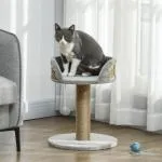 Klösträd Kattträd Litet Jutegrå av Sisal och Plysch för Katter upp till 4 kg Skrapstolpe med Lekboll 49 cm