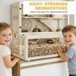 Hamsterbur 3 Våningar Naturfärgad Trä och Plexiglas för Smådjur Stor Bur med Hus och Tillbehör Rymlig Design och God Ventilation