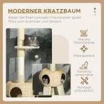 Skrapstolpe Kattträd Beige av Sisal och Plysch för Katter upp till 5 kg med Tippskydd Grotta och Hängmatta 225-255 cm