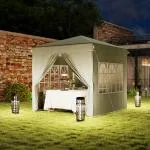 Lusthus Partytält Pop-Up Paviljong Krämvit av Polyester och Metall för Trädgård och Camping Vintertätt Tält med 4 Sidopaneler 2,5 x 2,5 m