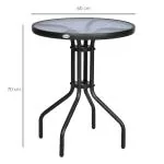 Trädgårdsbord Runt Balkongbord Metall med Säkerhetsglas Stilren Design för Trädgård och Balkong Ø60 X H70 Cm