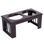 Upphöjd Matbar Rostfria Skålar Ergonomisk Matstation för Hundar MDF Skonar Nacke och Rygg Kaffebrun 58,4 X 30,5 X 25,4 Cm