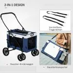 Hundbuggy upp till 10 kg, Vikbara Justerbare Bärremmar, Avtagbar Korg, Svart + Blå + Vit, 81 x 58 x 97,5 cm