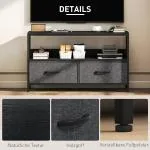 TV-bänk och Lowboard med 2 Lådor och Öppet Fack för TV upp till 47 Tum Hållbar och Stabil Svart och Mörkgrå Tyg och Metall 98 x 29 x 56 cm