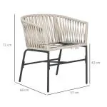 Uteplatsstolar i Boho-stil, Set om 2, Sittkuddar, Tvättbart Överdrag, Metallram, Beige