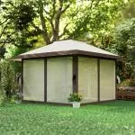Gazebo 4x4 m – Vattentätt Hopfällbart Partytält med UV 50+ Skydd och Meshväggar – Höjdjusterbart Trädgårdstält med Bärväska och Sandsäckar – Beige Tält för Trädgård, Festival och Camping