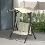 Hammock Trädgårdsgunga 2-Sits Krämvit av Tyg ve Metall för Trädgård ve Terrass Gungbänk med Justerbart Solskydd 220 kg 150 x 120 x 182 cm