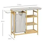 Tvättkorg med Inbyggd Strykbräda och Tvättsäck på 57 L för Badrum Hållbar och Ergonomisk Natur Bambu 113 x 34 x 82 cm