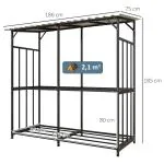 Vedhylla Vedförråd Svart av Stål för Utomhusbruk Träskydd med Lock Lastkapacitet 100 kg 186 x 75 x 185 cm