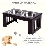 Upphöjd Matbar Rostfria Skålar Ergonomisk Matstation för Hundar MDF Skonar Nacke och Rygg Kaffebrun 58,4 X 30,5 X 25,4 Cm