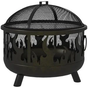 Eldskål med Gnistskydd och 1 Stav, Svart, Ø61,5 x 52 cm