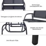 Gungstol Trädgårdsbänk Svart Metall för Trädgård och Terrass 2-Sits Parkbänk Väderbeständig och Bekväm 120 X 70 X 88 Cm
