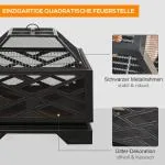 Eldskål Eldkorg Svart av Metall för Trädgård och BBQ 2-i-1 Grill med Gnistskydd Grillgaller och Poker Robust 66 x 66 x 66 cm