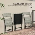 Balkongmöbelset Bistroset Ljusgrå av Metall och Rotting för Trädgård och Balkong 3-Delad Sittgrupp med 2 Fällbara Stolar och Bord Praktisk